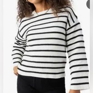 Sanctuary Black and White Ottoman Stitch Crewneck Striped Sweater